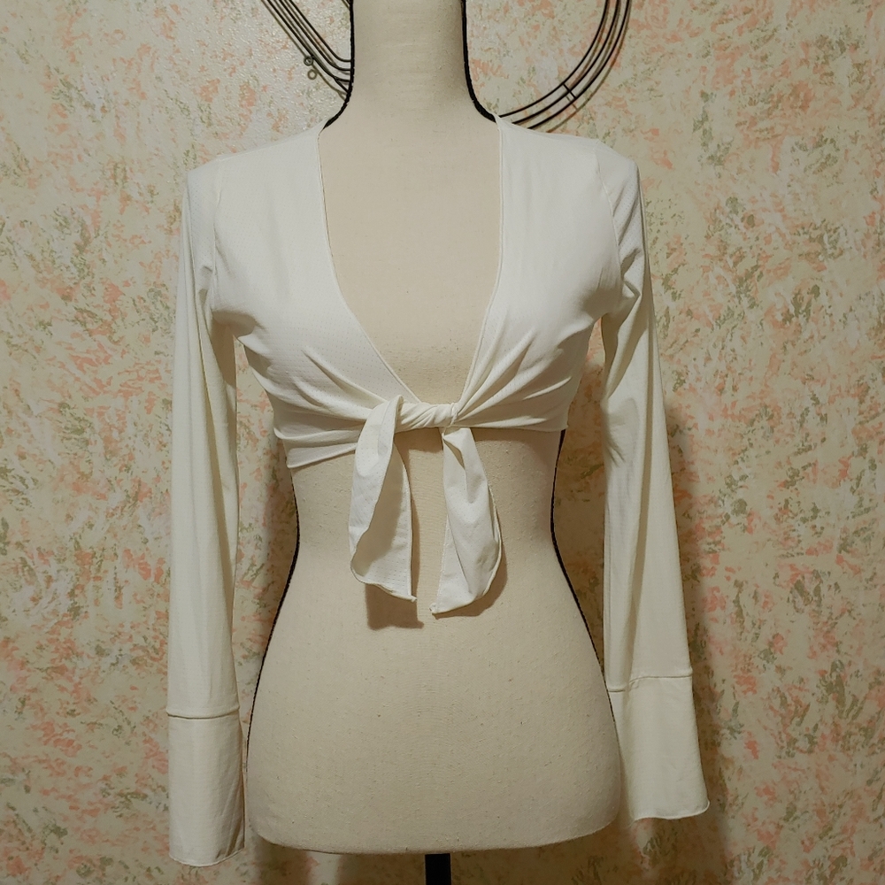NWT Blue Fish White Tie-Front Long Sleeve Top